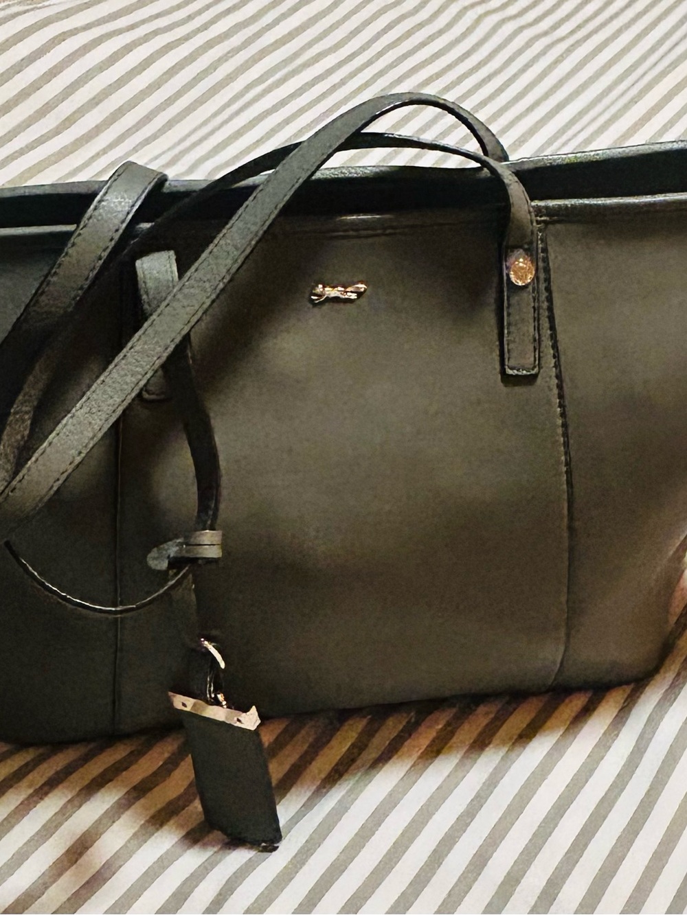 Paul Costello Leather Tote, Gray/Blue